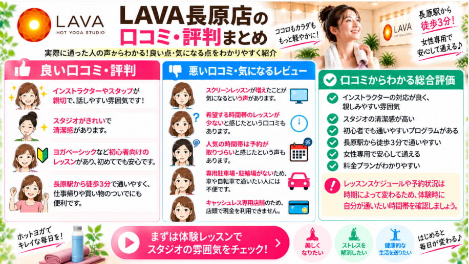 LAVA長原店の口コミ・評判の良い点と気になる点